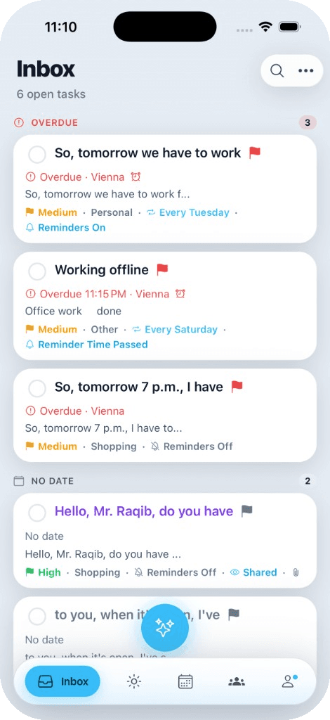Todofy Inbox on iPhone